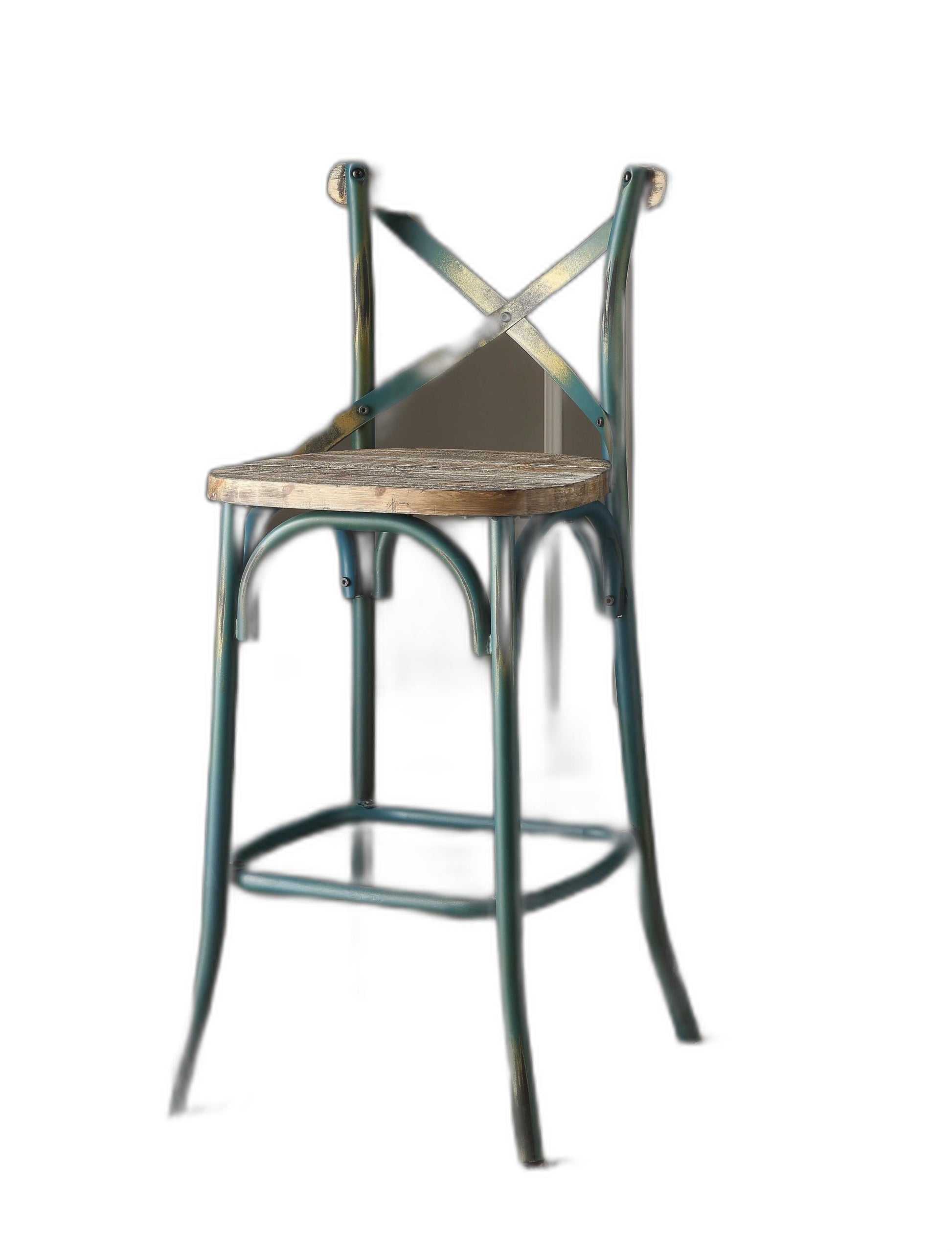 Antique Turquoise & Oak Wood Bar Chair By Homeroots | Bar Stools | Modishstore - 3