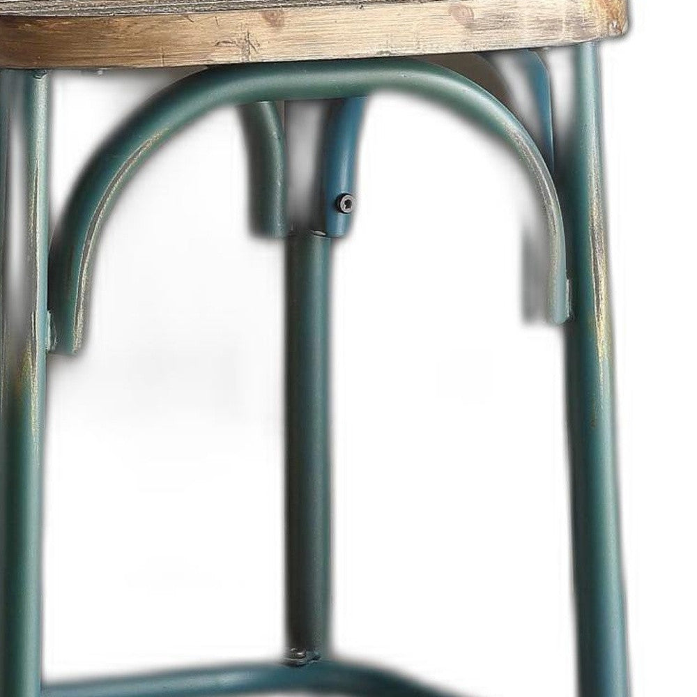 Antique Turquoise & Oak Wood Bar Chair By Homeroots | Bar Stools | Modishstore - 4