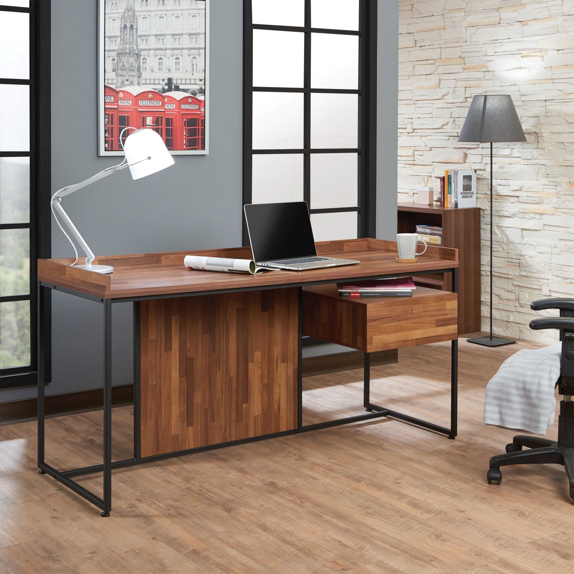 Walnut Sandy Black Metal Desk By Homeroots | Desks | Modishstore