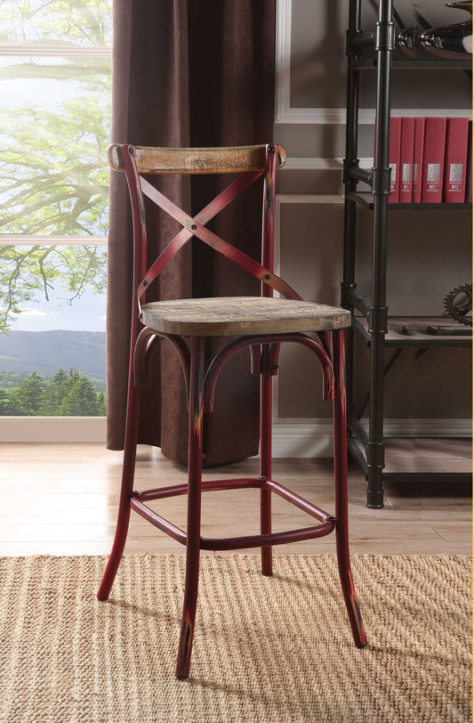 Antique Red Wooden Bar Chair By Homeroots | Bar Stools | Modishstore