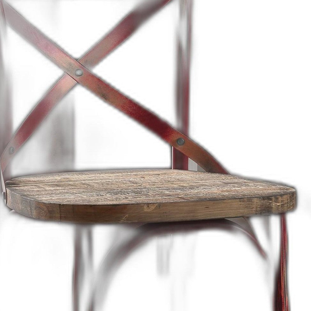 Antique Red Wooden Bar Chair By Homeroots | Bar Stools | Modishstore - 4