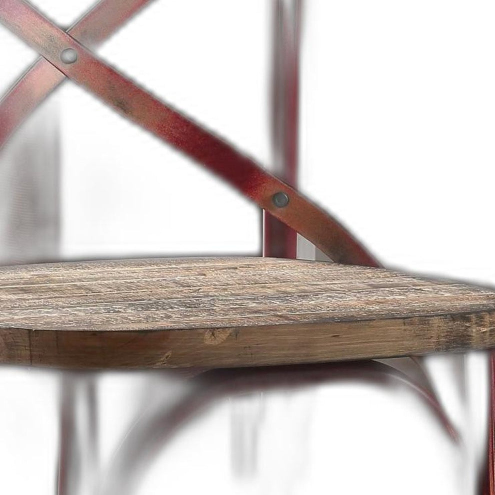 Antique Red Wooden Bar Chair By Homeroots | Bar Stools | Modishstore - 5