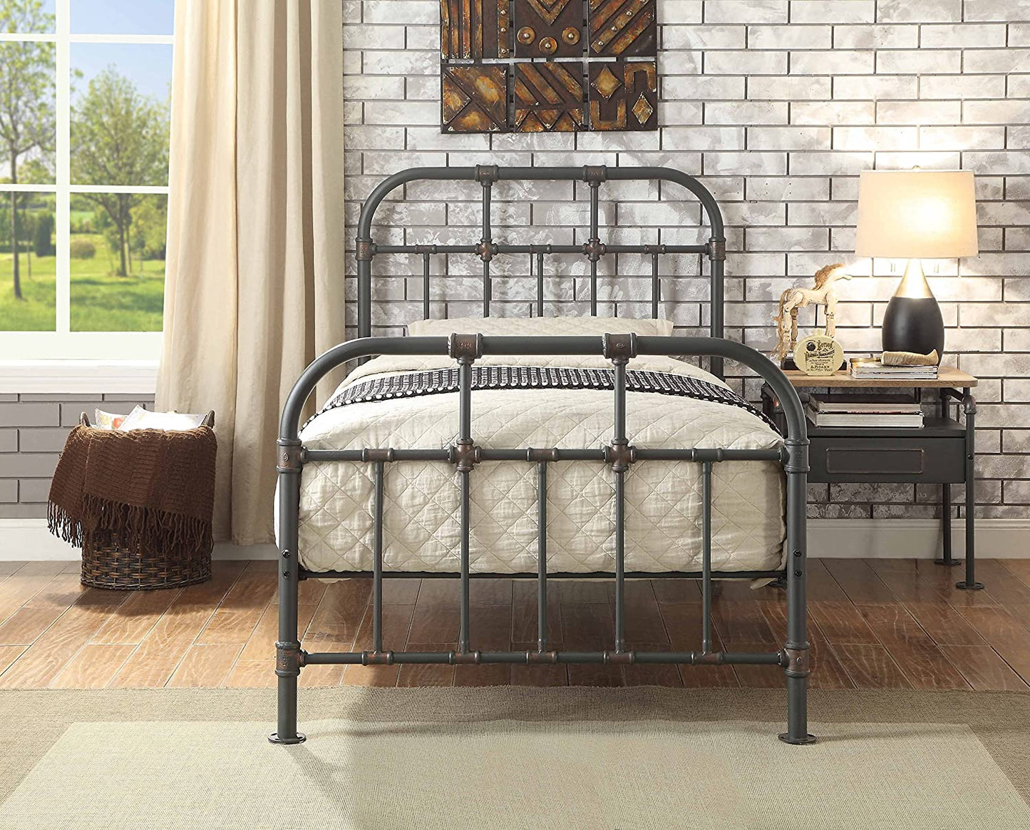 Gray Industrial Pipe Design Twin Bed Frame By Homeroots | Beds | Modishstore