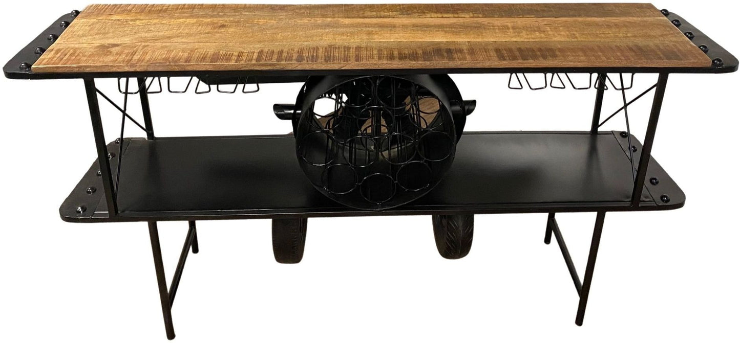 Black Metal Mango Wood Aeroplane Bar Counter By Homeroots | Bar Carts | Modishstore - 3