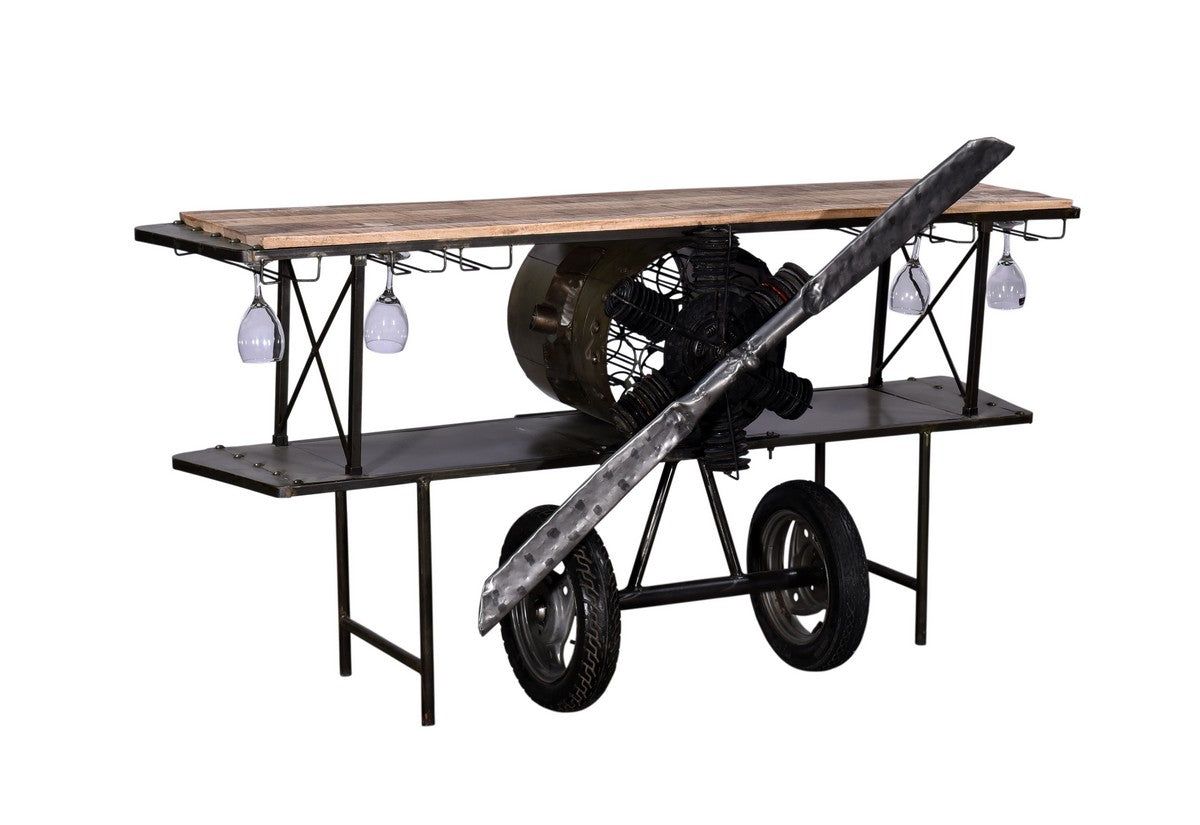 Black Metal Mango Wood Aeroplane Bar Counter By Homeroots | Bar Carts | Modishstore