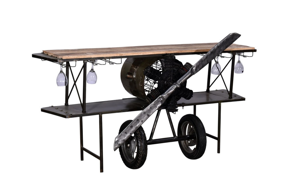 Black Metal Mango Wood Aeroplane Bar Counter By Homeroots | Bar Carts | Modishstore - 2