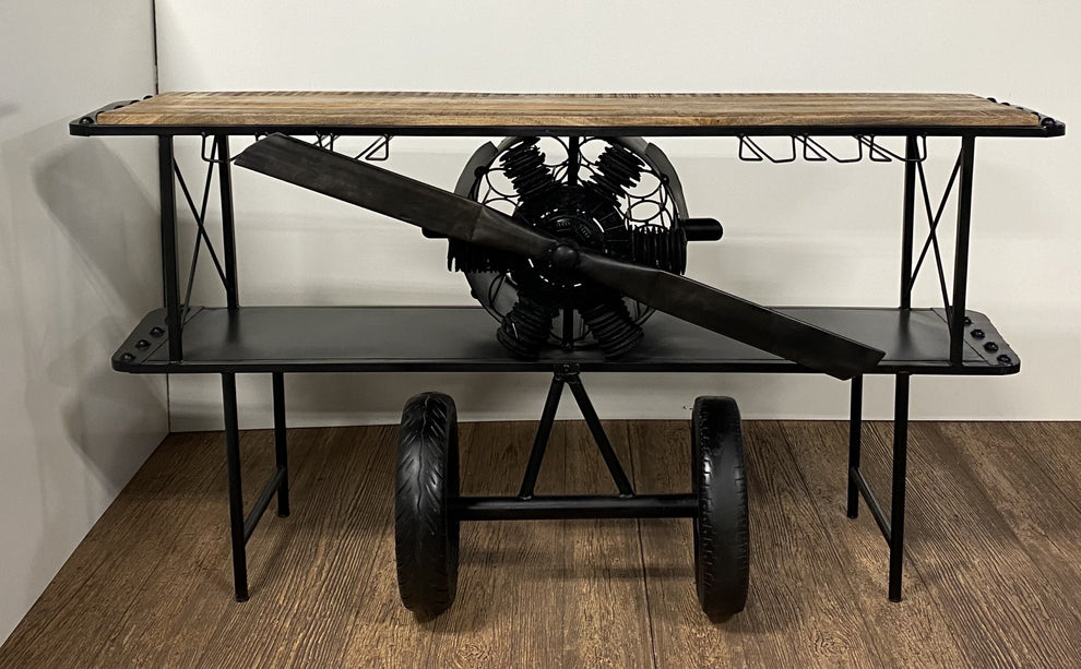 Black Metal Mango Wood Aeroplane Bar Counter By Homeroots | Bar Carts | Modishstore - 5