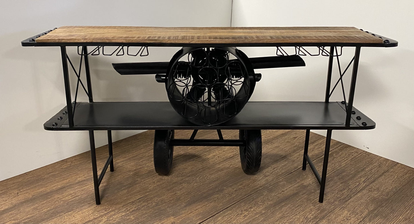 Black Metal Mango Wood Aeroplane Bar Counter By Homeroots | Bar Carts | Modishstore - 5