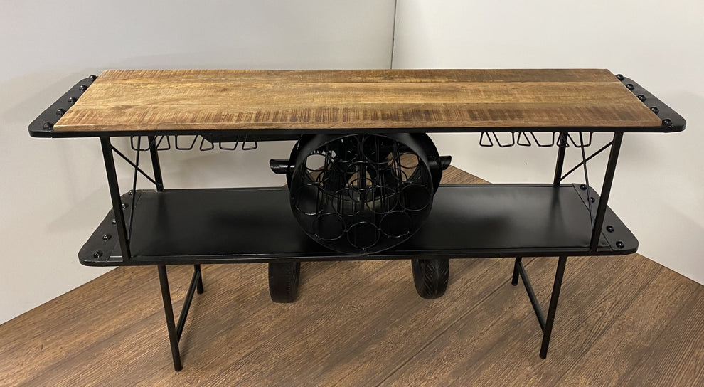 Black Metal Mango Wood Aeroplane Bar Counter By Homeroots | Bar Carts | Modishstore - 7