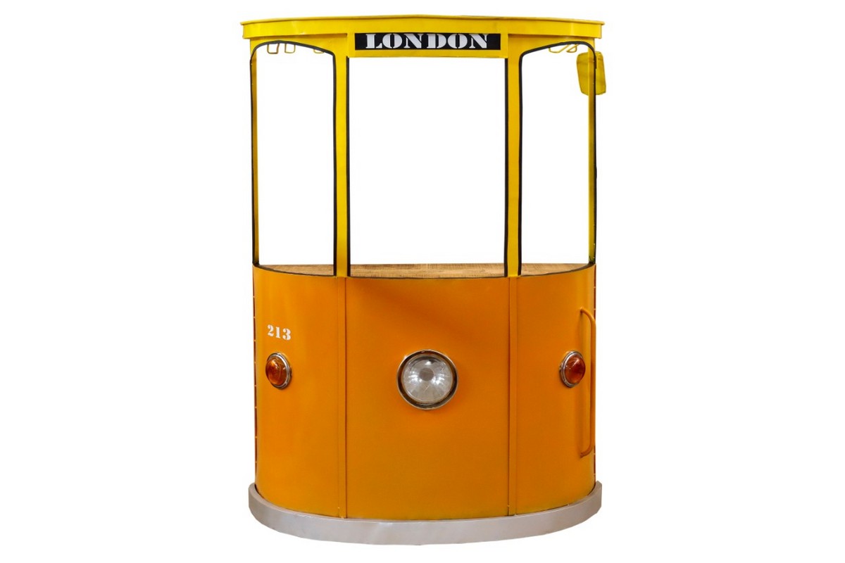 Yellow And Orange London Tram Bar By Homeroots | Bar Carts | Modishstore - 2