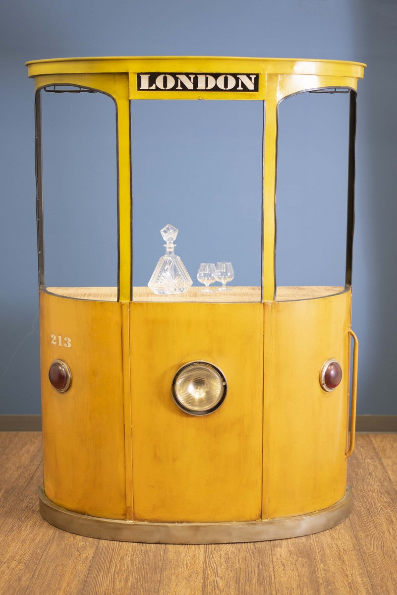 Yellow And Orange London Tram Bar By Homeroots | Bar Carts | Modishstore