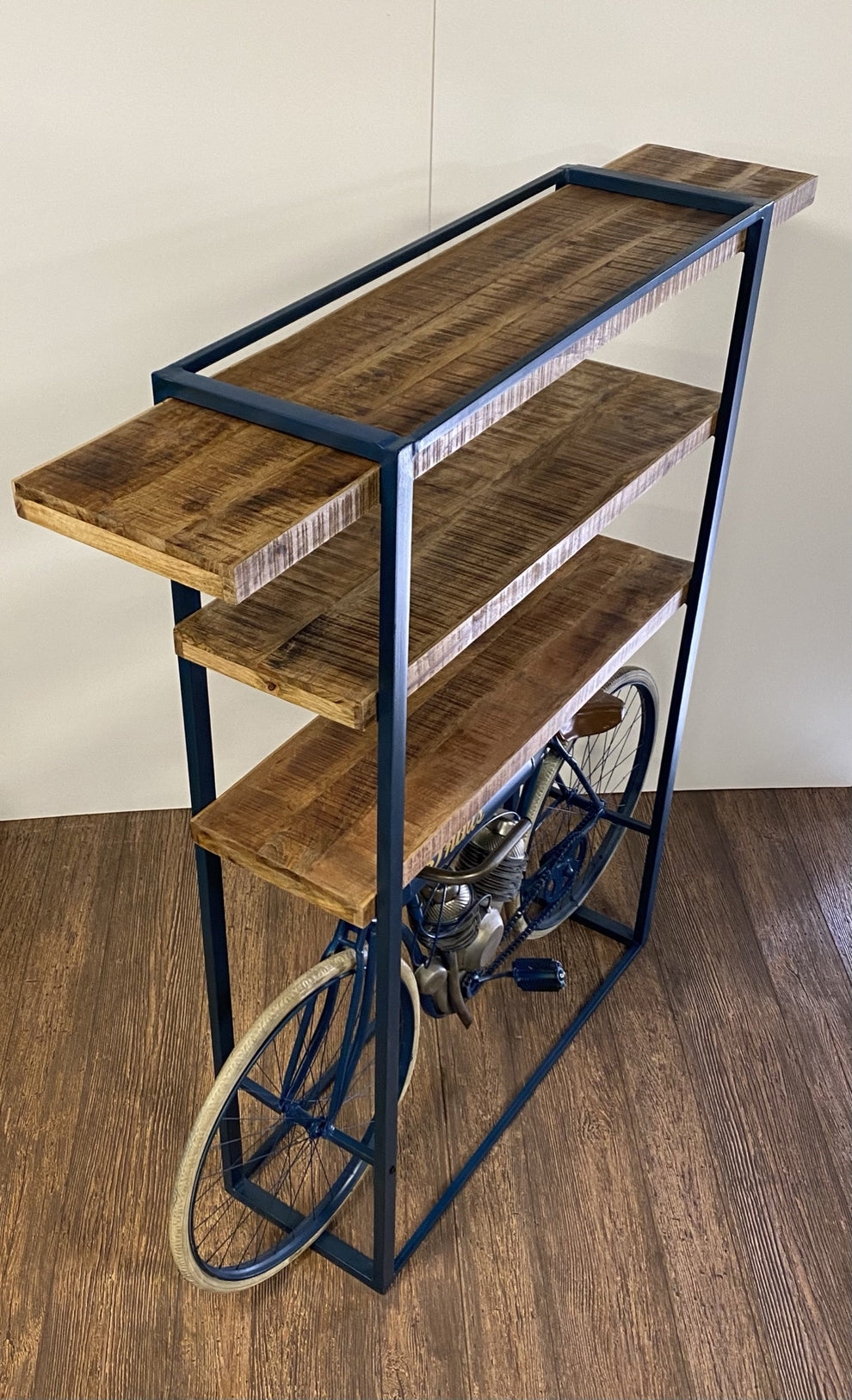 Blue Metal Mango Wood Cycle Book Shelf Bar Counter By Homeroots | Shelves & Shelving Units | Modishstore - 3