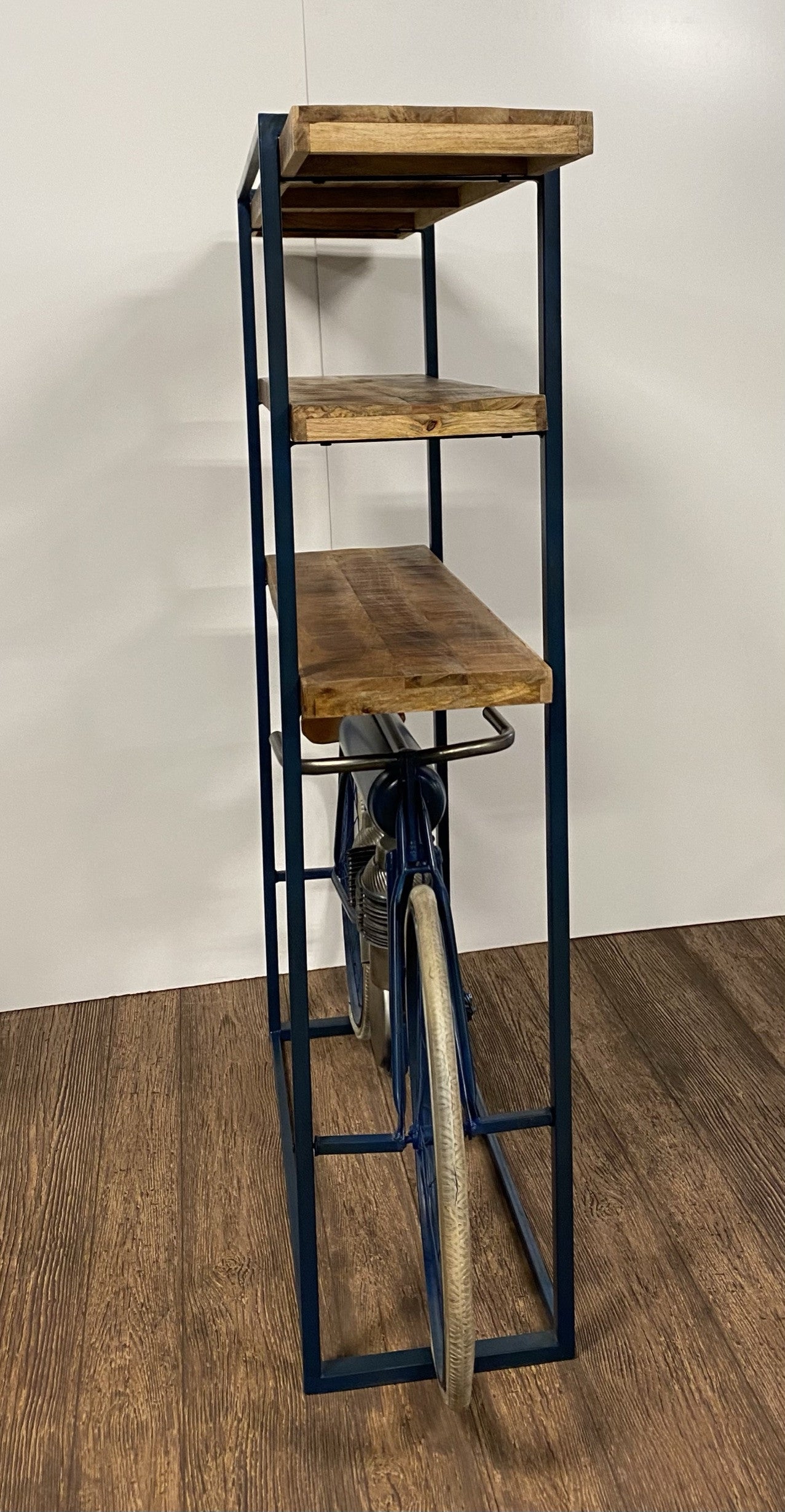 Blue Metal Mango Wood Cycle Book Shelf Bar Counter By Homeroots | Shelves & Shelving Units | Modishstore - 3