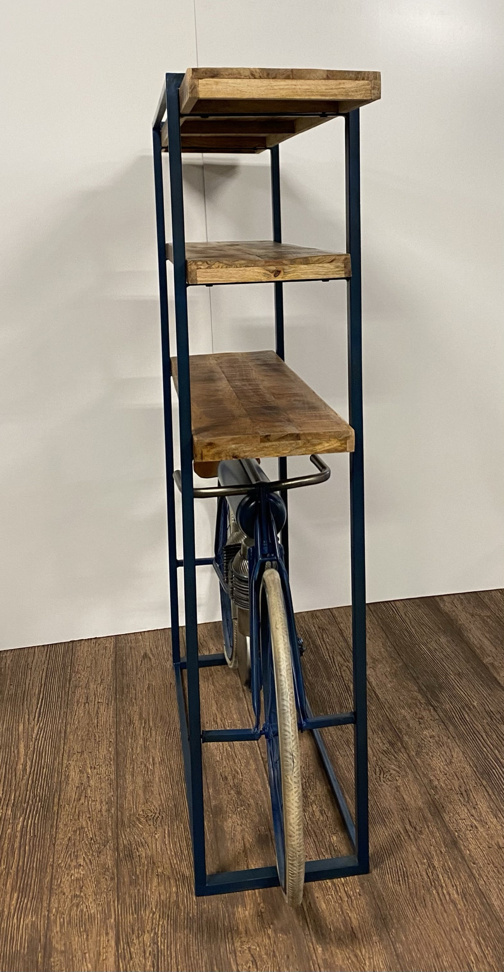 Blue Metal Mango Wood Cycle Book Shelf Bar Counter By Homeroots | Shelves & Shelving Units | Modishstore - 4