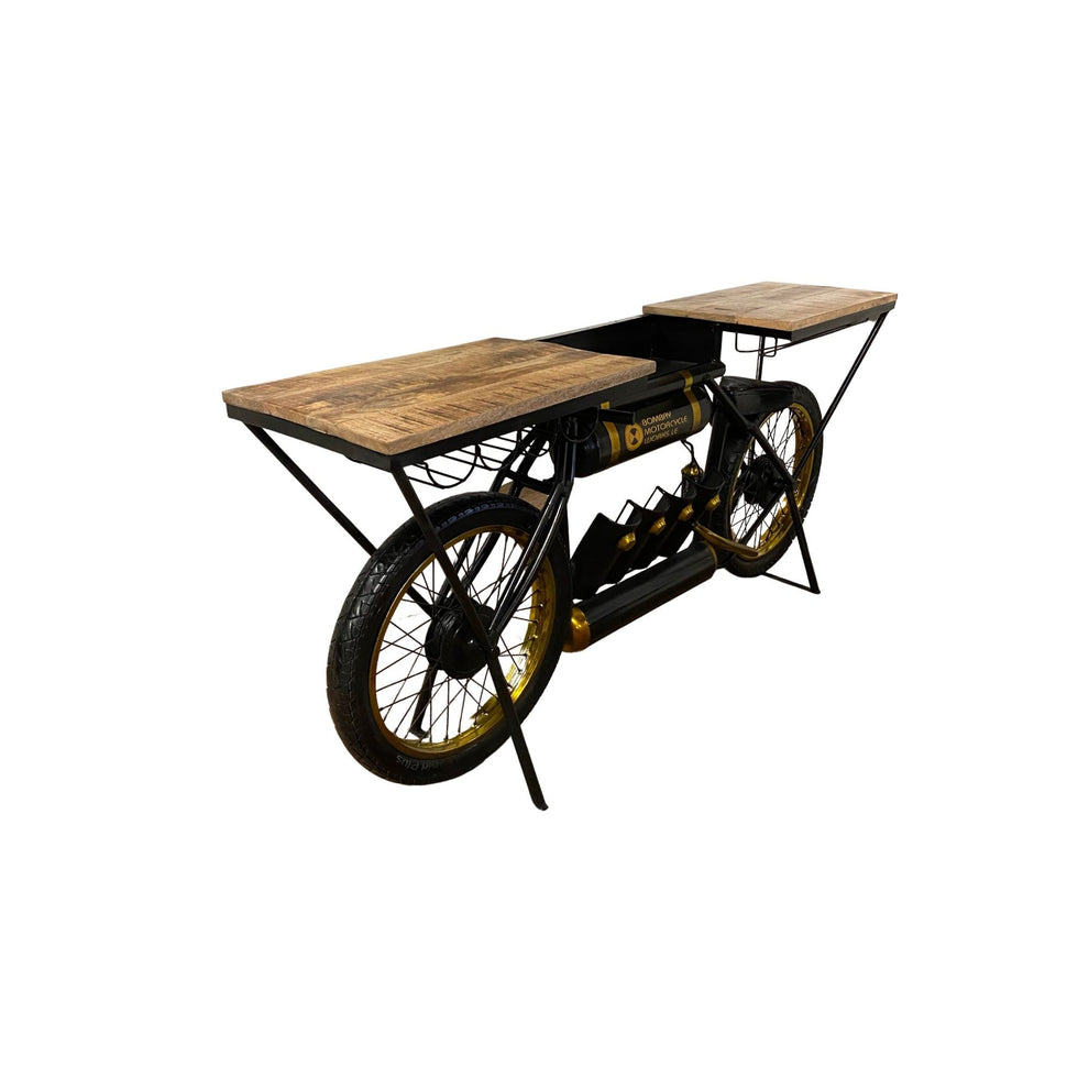 Black And Gold Metal Mango Wood Bike Bar Counter By Homeroots | Bar Carts | Modishstore - 3