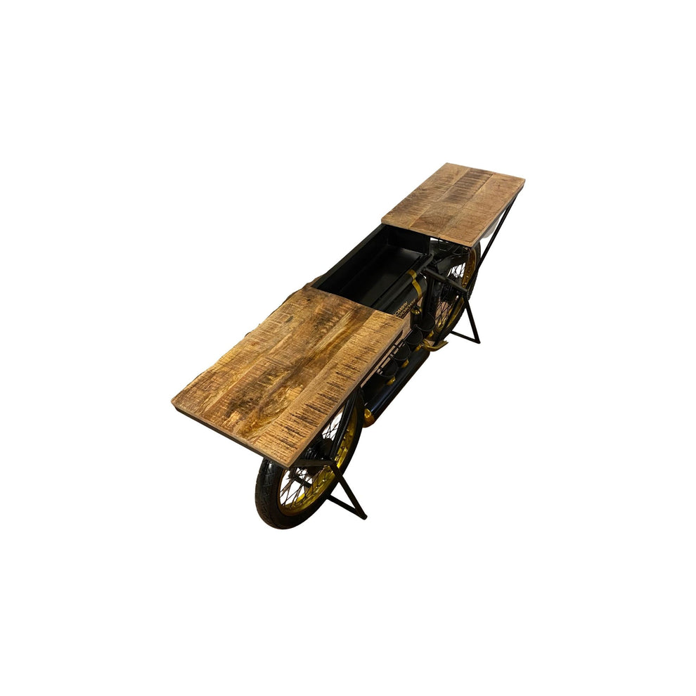 Black And Gold Metal Mango Wood Bike Bar Counter By Homeroots | Bar Carts | Modishstore - 4