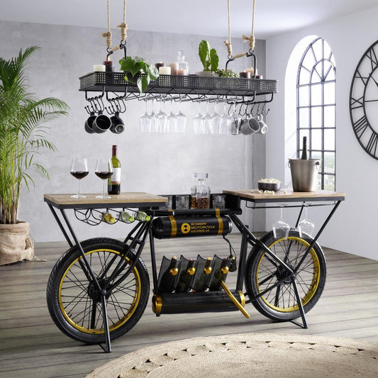 Black And Gold Metal Mango Wood Bike Bar Counter By Homeroots | Bar Carts | Modishstore - 5