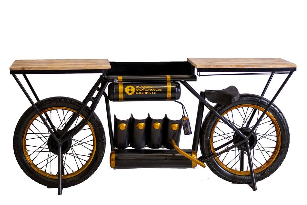 Black And Gold Metal Mango Wood Bike Bar Counter By Homeroots | Bar Carts | Modishstore - 2