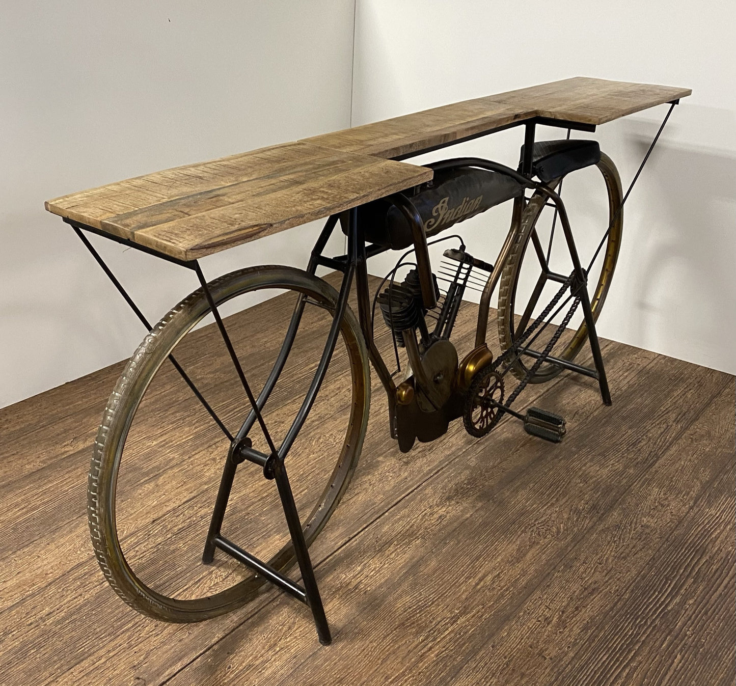 Brown Metal Mango Wood Iconic Vintage Cycle Table By Homeroots | Bar Carts | Modishstore - 5