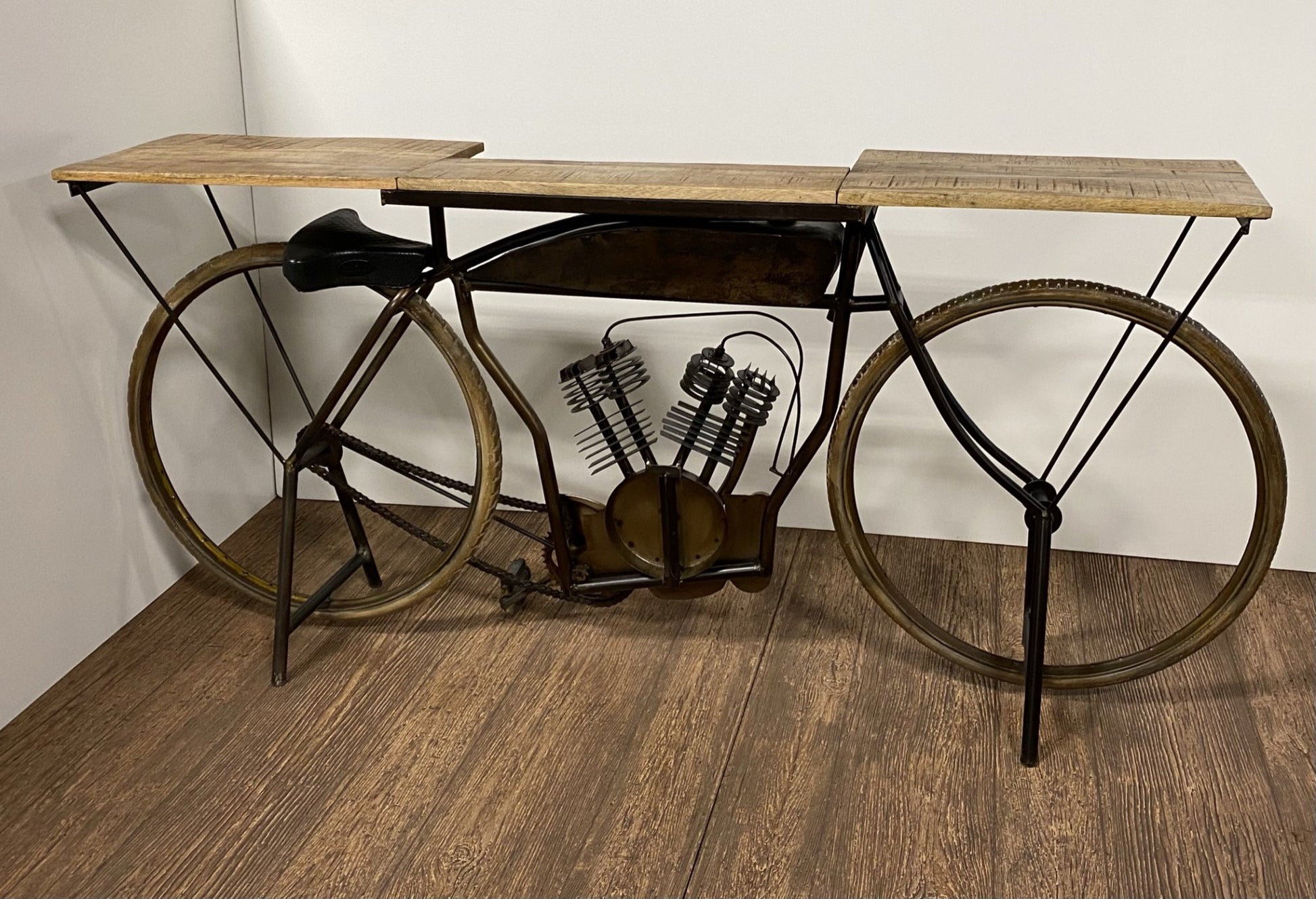 Brown Metal Mango Wood Iconic Vintage Cycle Table By Homeroots | Bar Carts | Modishstore - 6