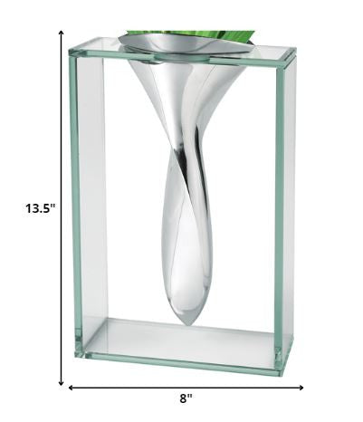 14 Mouth Blown Crystal Non Tarnish Aluminum and Glass Vase By Homeroots | Vases | Modishstore - 2