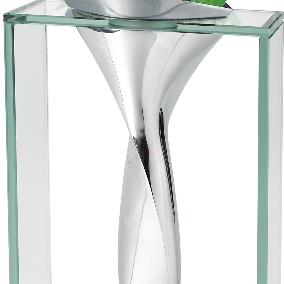 14 Mouth Blown Crystal Non Tarnish Aluminum and Glass Vase By Homeroots | Vases | Modishstore - 4