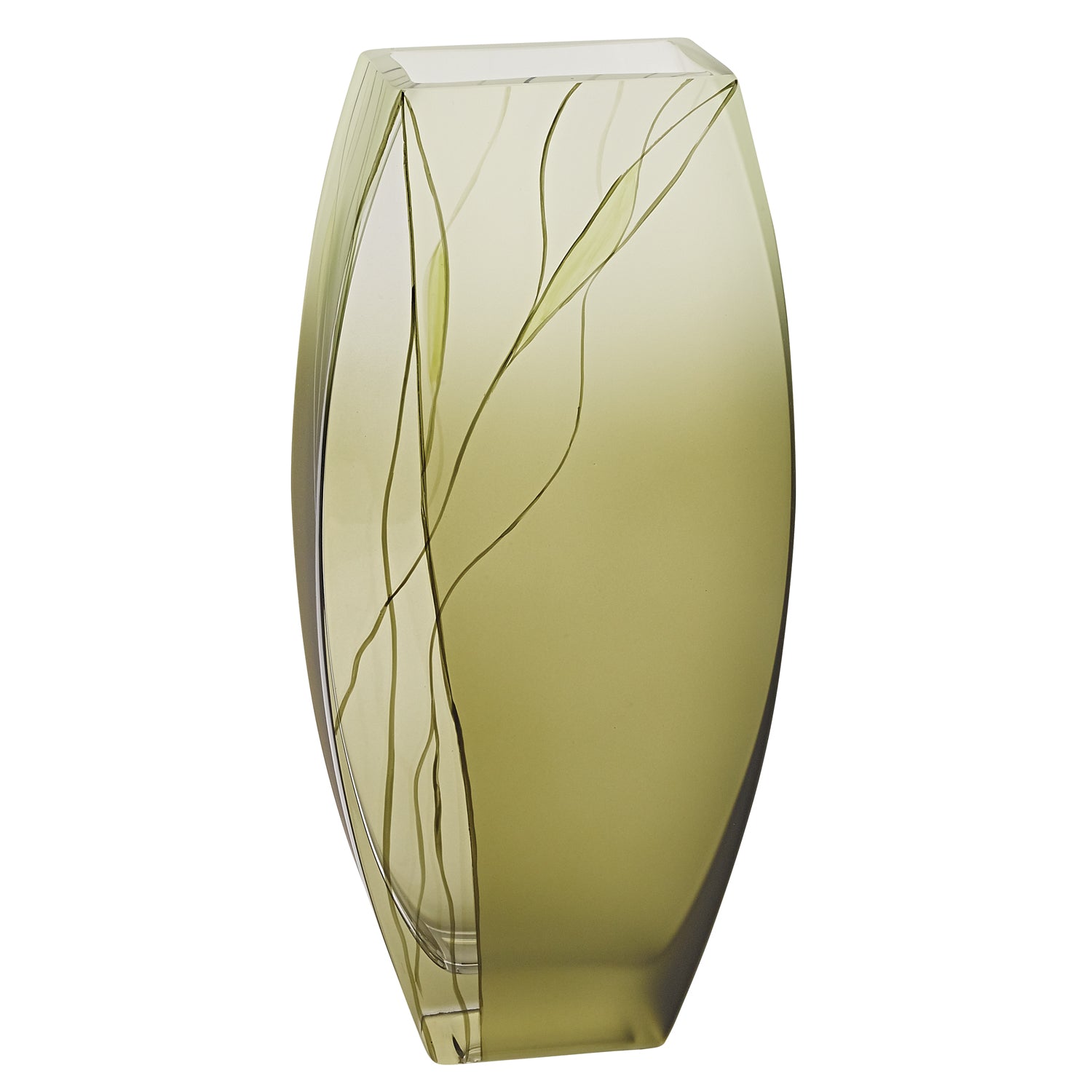 12 Mouth Blown European Made Green Glass Hand Decorated Vase By Homeroots | Vases | Modishstore
