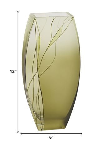 12 Mouth Blown European Made Green Glass Hand Decorated Vase By Homeroots | Vases | Modishstore - 2