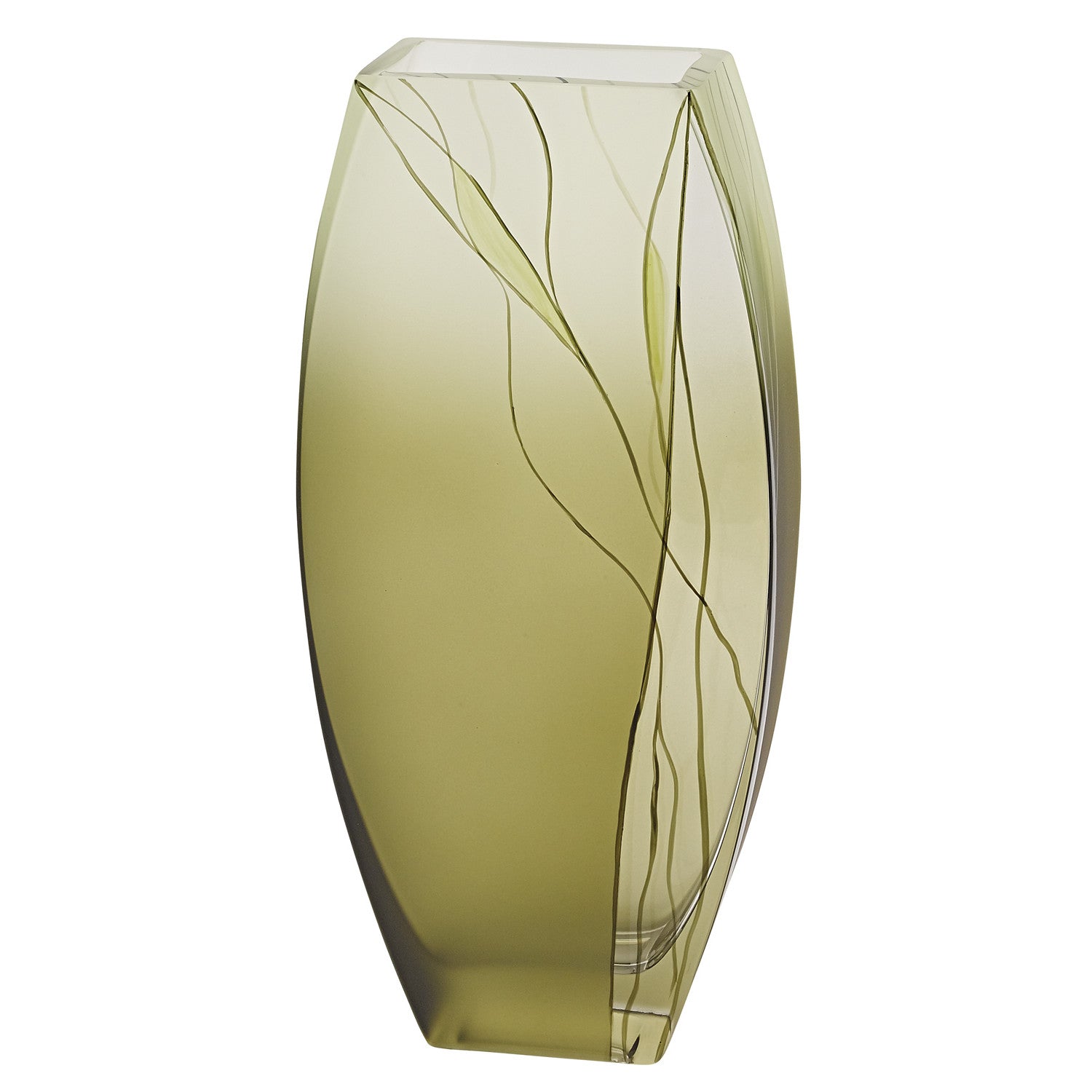 12 Mouth Blown European Made Green Glass Hand Decorated Vase By Homeroots | Vases | Modishstore - 3