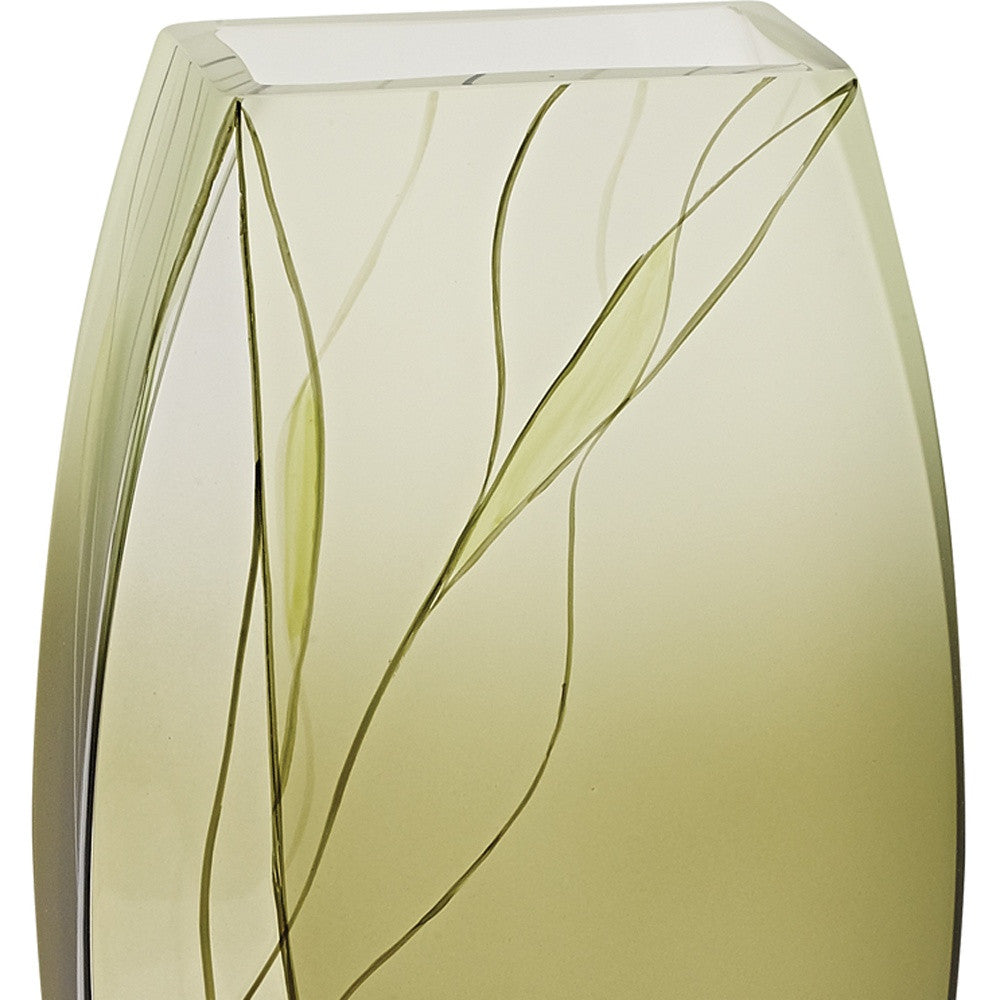 12 Mouth Blown European Made Green Glass Hand Decorated Vase By Homeroots | Vases | Modishstore - 4