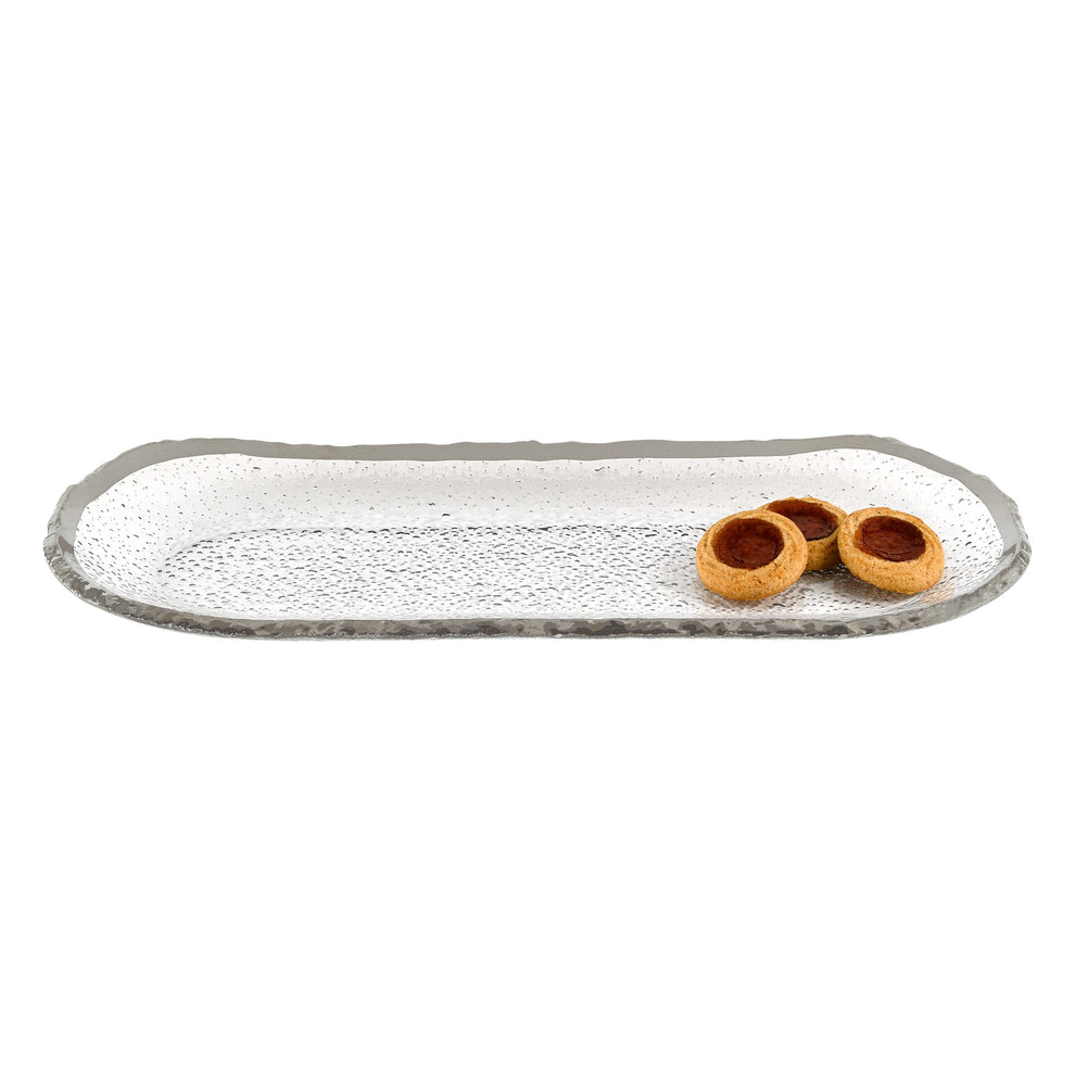 18 Mouth Blown Oval Edge Silver Platter By Homeroots | Trays | Modishstore - 2