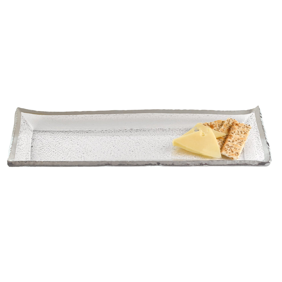18 Mouth Blown Rectangular Edge Silver Serving Platter Or Tray By Homeroots | Trays | Modishstore - 2