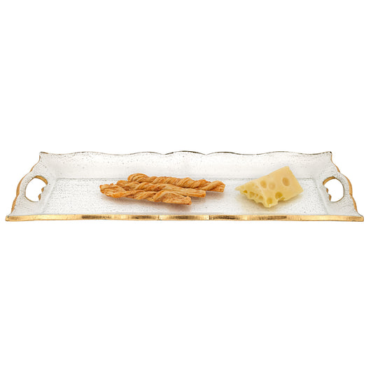7 X 20 Hand Decorated Scalloped Edge Gold Leaf Tray With Cut Out Handles By Homeroots | Trays | Modishstore