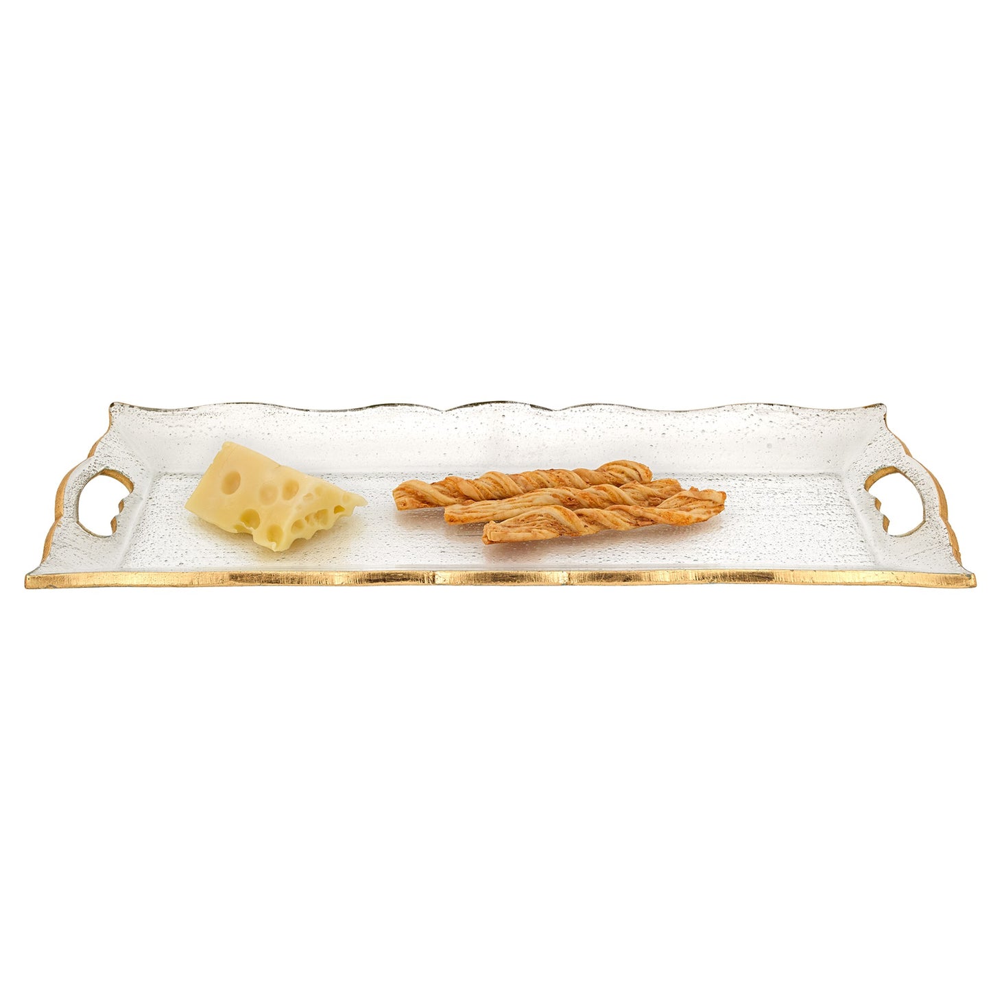 7 X 20 Hand Decorated Scalloped Edge Gold Leaf Tray With Cut Out Handles By Homeroots | Trays | Modishstore - 2