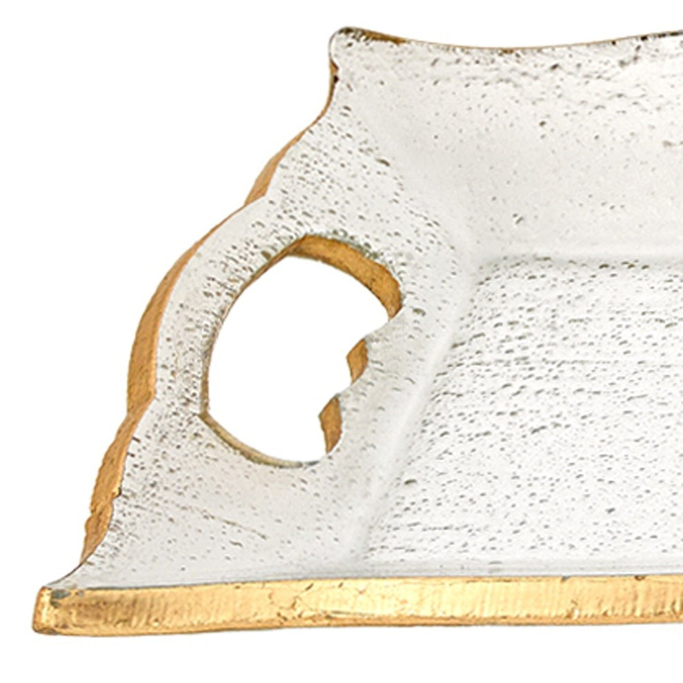 7 X 20 Hand Decorated Scalloped Edge Gold Leaf Tray With Cut Out Handles By Homeroots | Trays | Modishstore - 3