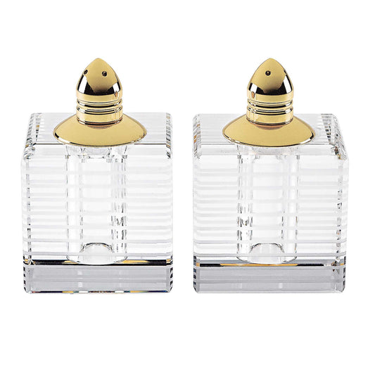 Hand Made Crystal Gold Pair Of Salt And Pepper Shakers By Homeroots | Trays | Modishstore