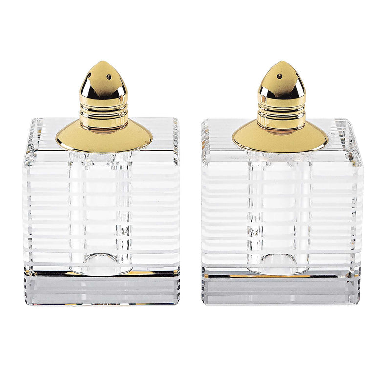 Hand Made Crystal Gold Pair Of Salt And Pepper Shakers By Homeroots | Trays | Modishstore