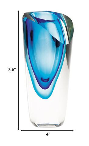 75 Mouth Blown Glass Blue Vase By Homeroots | Sculptures | Modishstore - 2