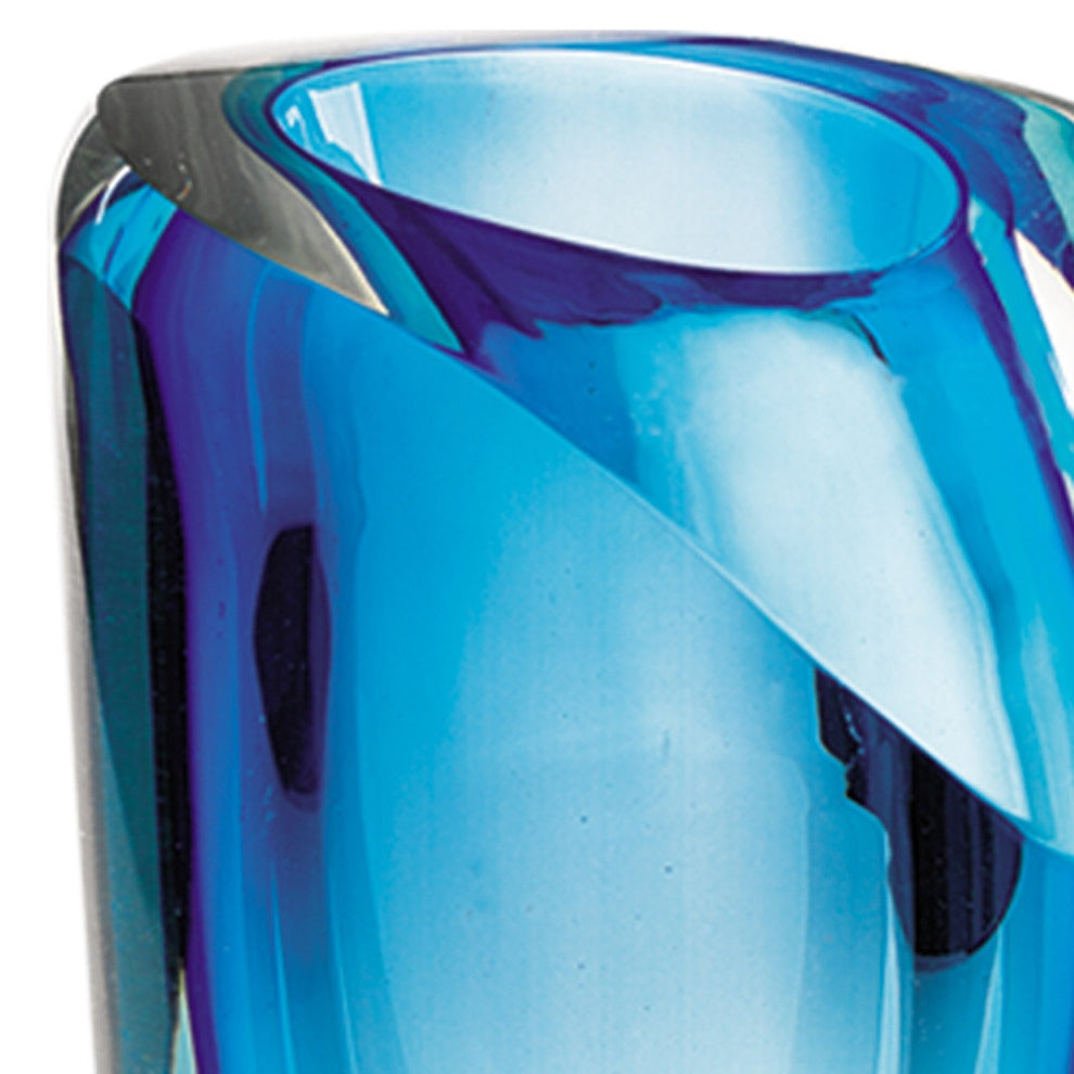 75 Mouth Blown Glass Blue Vase By Homeroots | Sculptures | Modishstore - 5