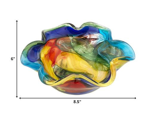 85 Multicolor Art Glass Floppy Centerpiece Bowl By Homeroots | Decorative Bowls | Modishstore - 2