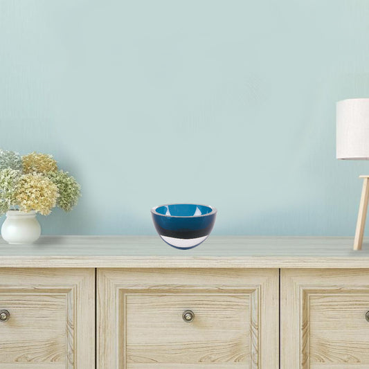 6 Mouth Blown European Made Lead Free Peacock Blue Crystal Bowl By Homeroots | Decorative Bowls | Modishstore