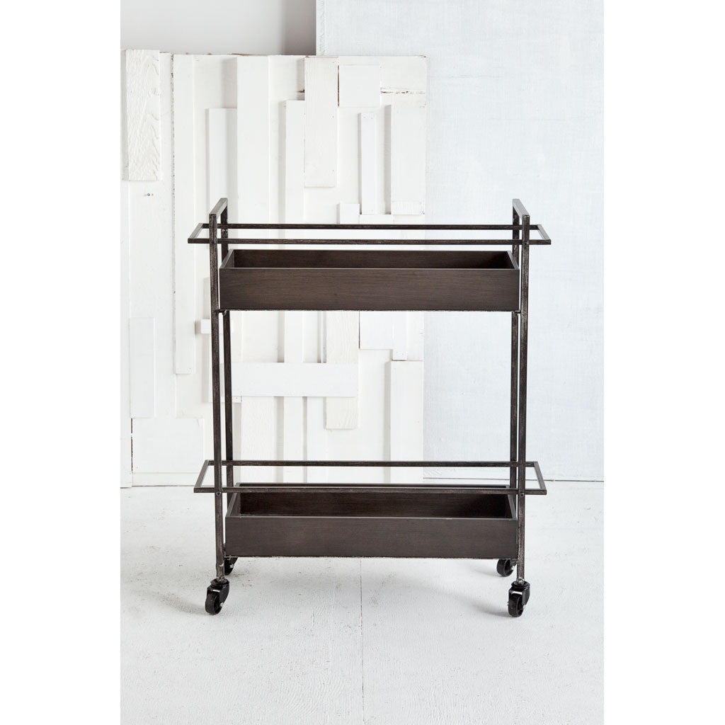 Rectangular Gray Metal With Two-Tier Shelves Bar Cart By Homeroots | Bar Carts | Modishstore - 2
