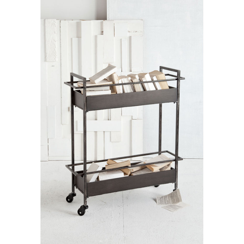 Rectangular Gray Metal With Two-Tier Shelves Bar Cart By Homeroots | Bar Carts | Modishstore - 3