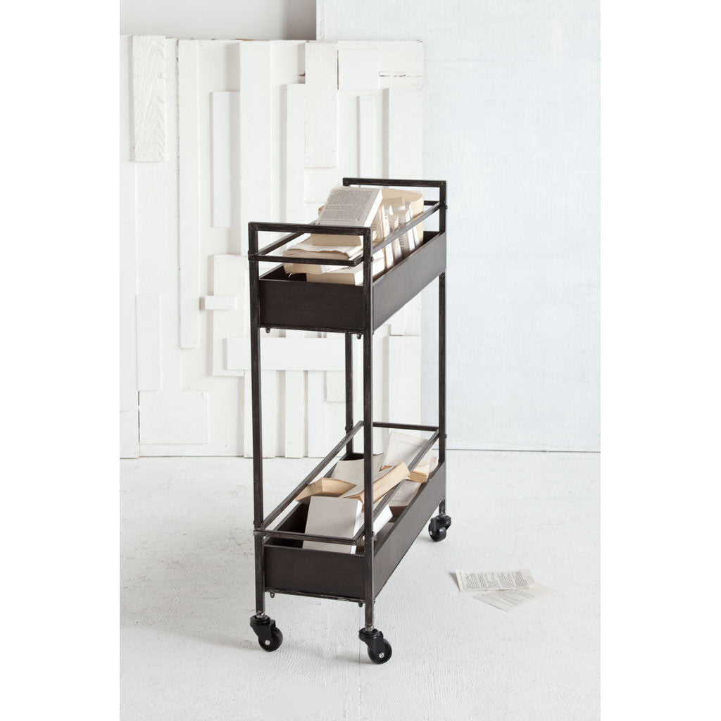 Rectangular Gray Metal With Two-Tier Shelves Bar Cart By Homeroots | Bar Carts | Modishstore - 4