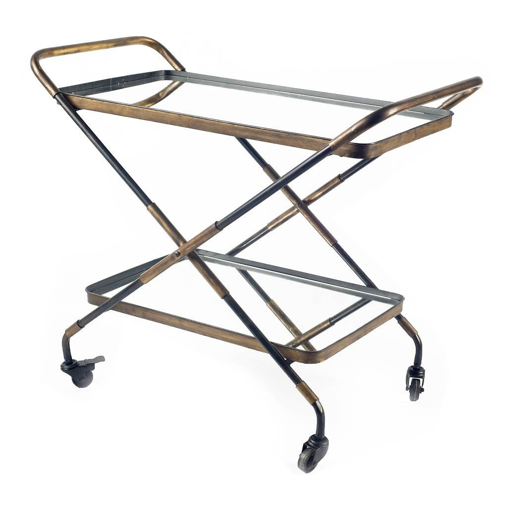 Rectangular Black And Gold Metal With Mirror Glass Shelves Bar Cart By Homeroots | Bar Carts | Modishstore