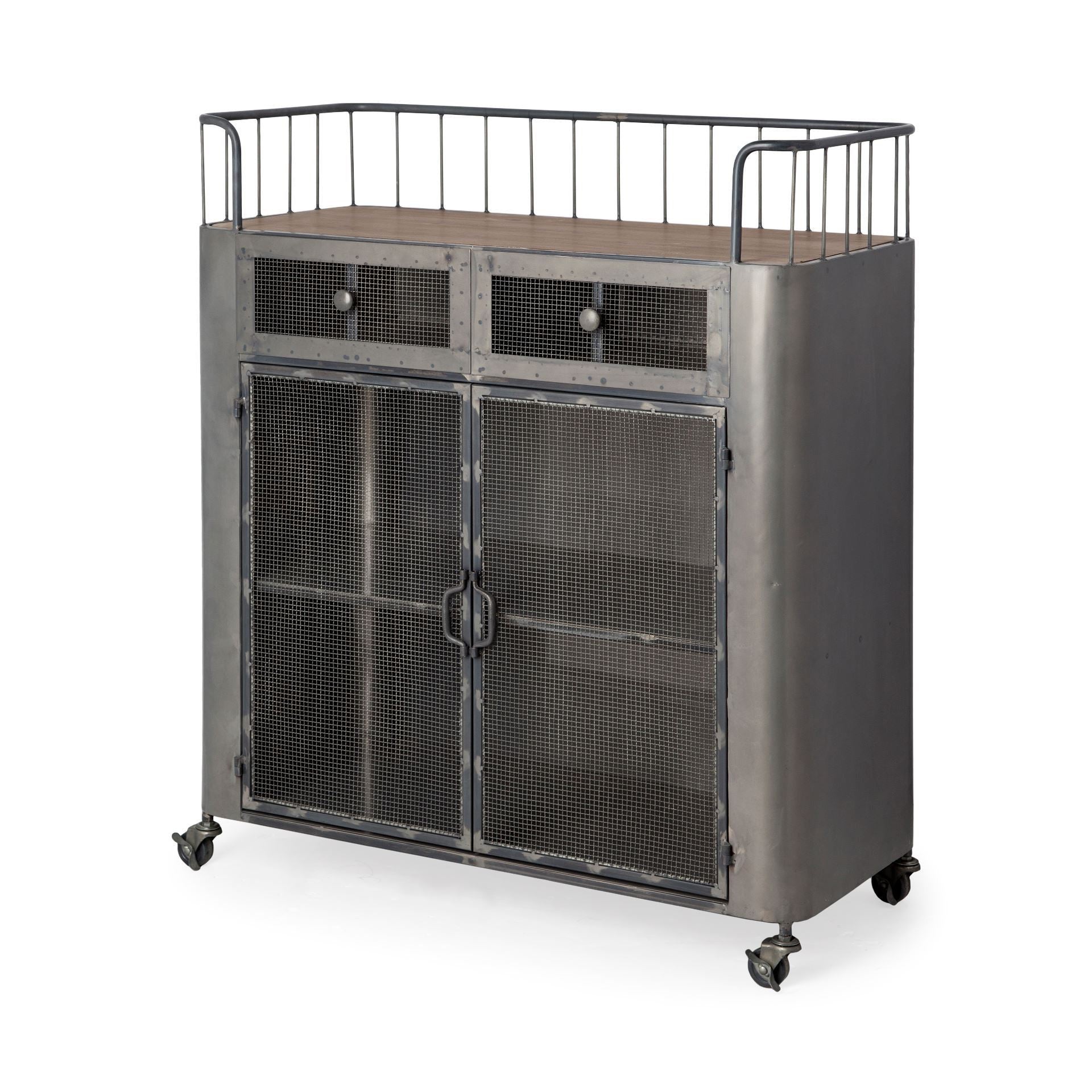 Rustic Metal Industrial Style Rolling Bar Cart By Homeroots | Bar Carts | Modishstore