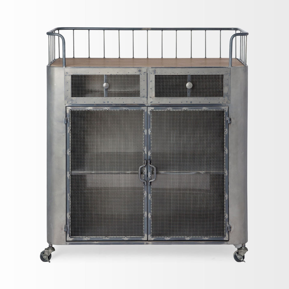 Rustic Metal Industrial Style Rolling Bar Cart By Homeroots | Bar Carts | Modishstore - 2