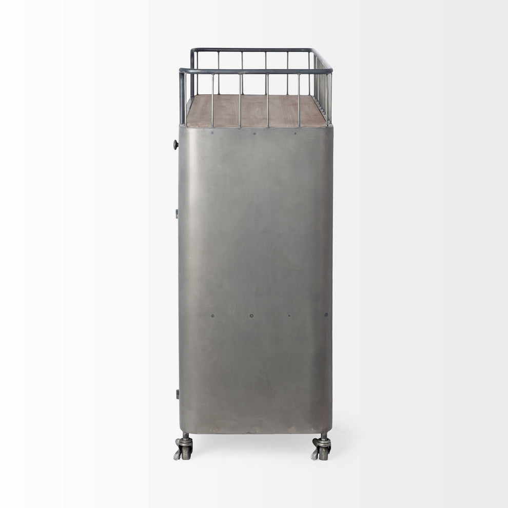 Rustic Metal Industrial Style Rolling Bar Cart By Homeroots | Bar Carts | Modishstore - 3