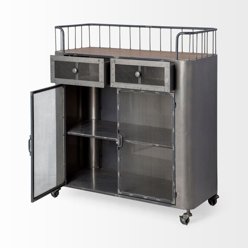 Rustic Metal Industrial Style Rolling Bar Cart By Homeroots | Bar Carts | Modishstore - 5