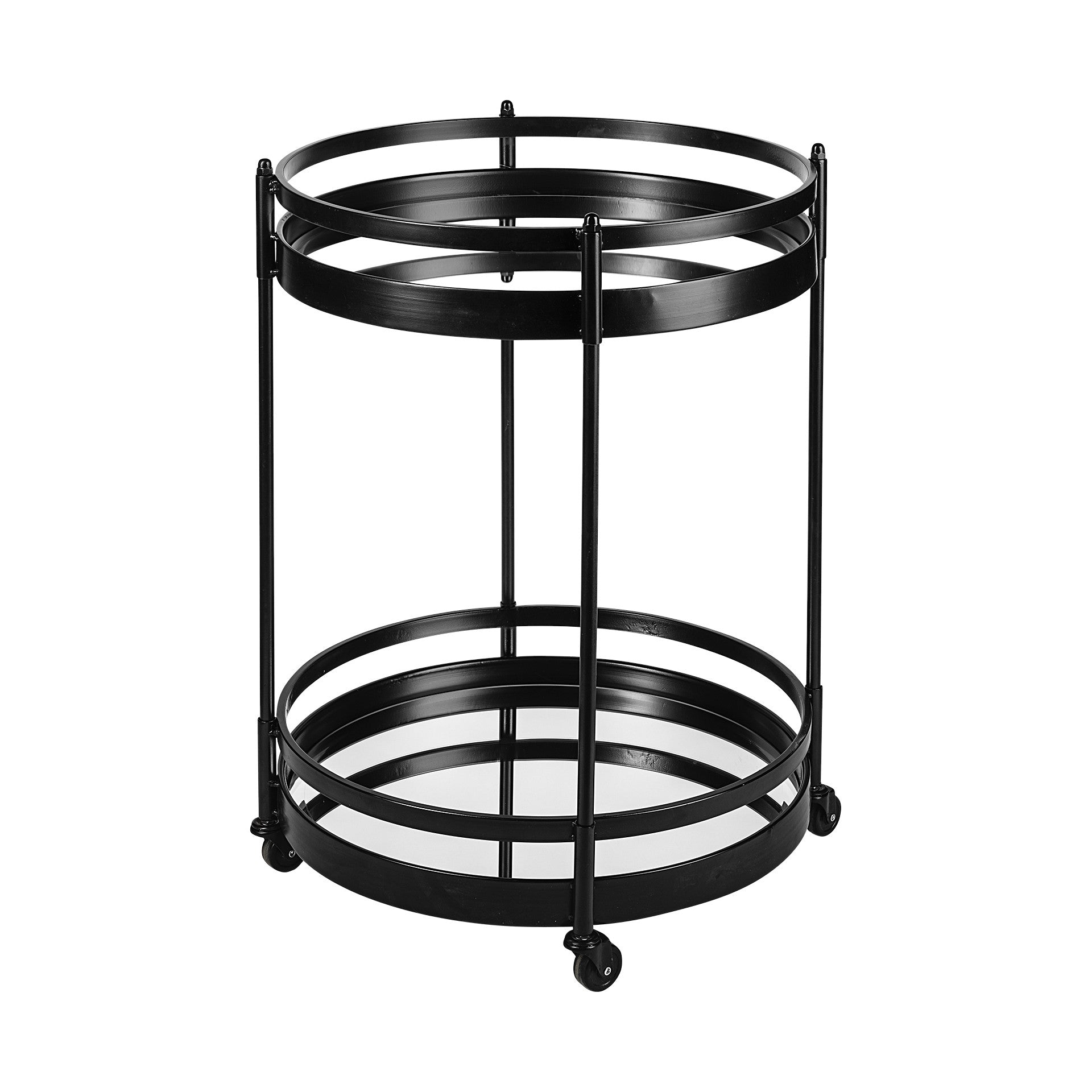 22' Black Metal With Two Mirror Glass Botton Shelves Bar Cart By Homeroots | Bar Carts | Modishstore